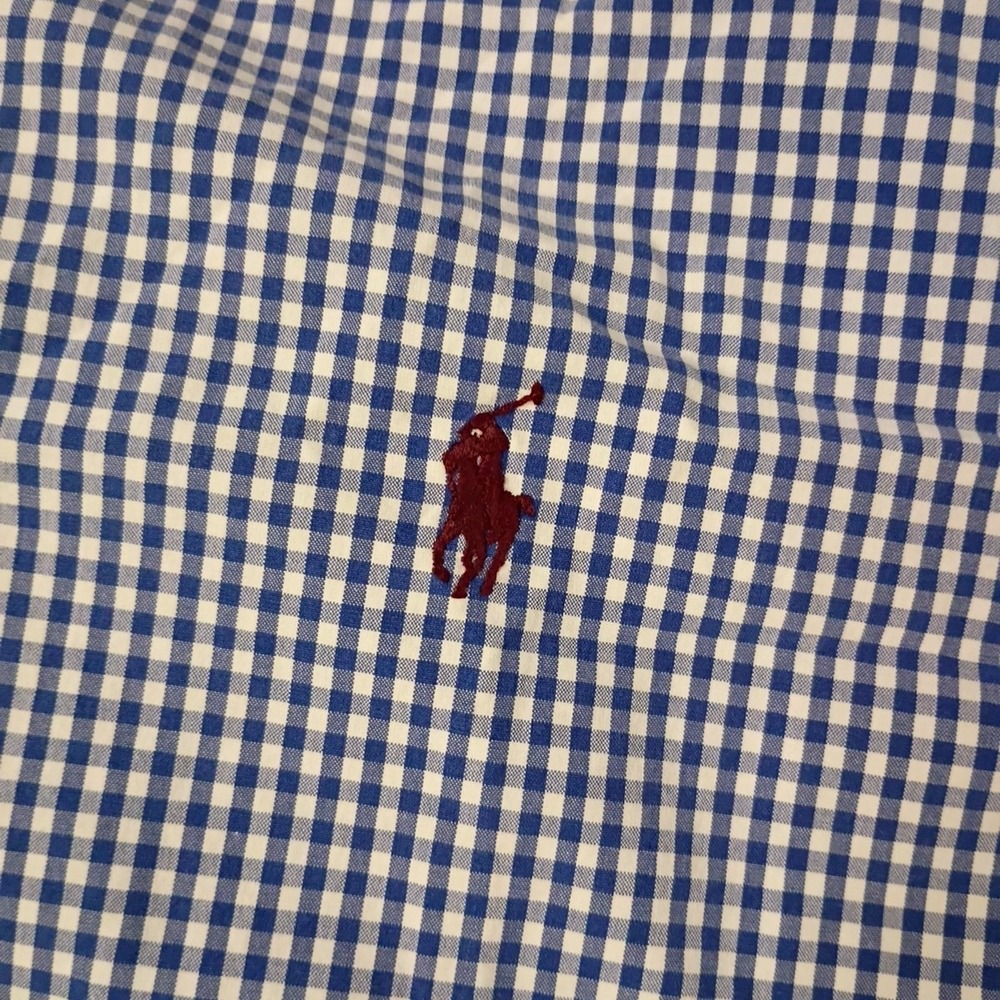 Ralph Lauren Shirt‎ Mens Medium Blue White Gingham Check Classic Fit LS Pony - Picture 4 of 9